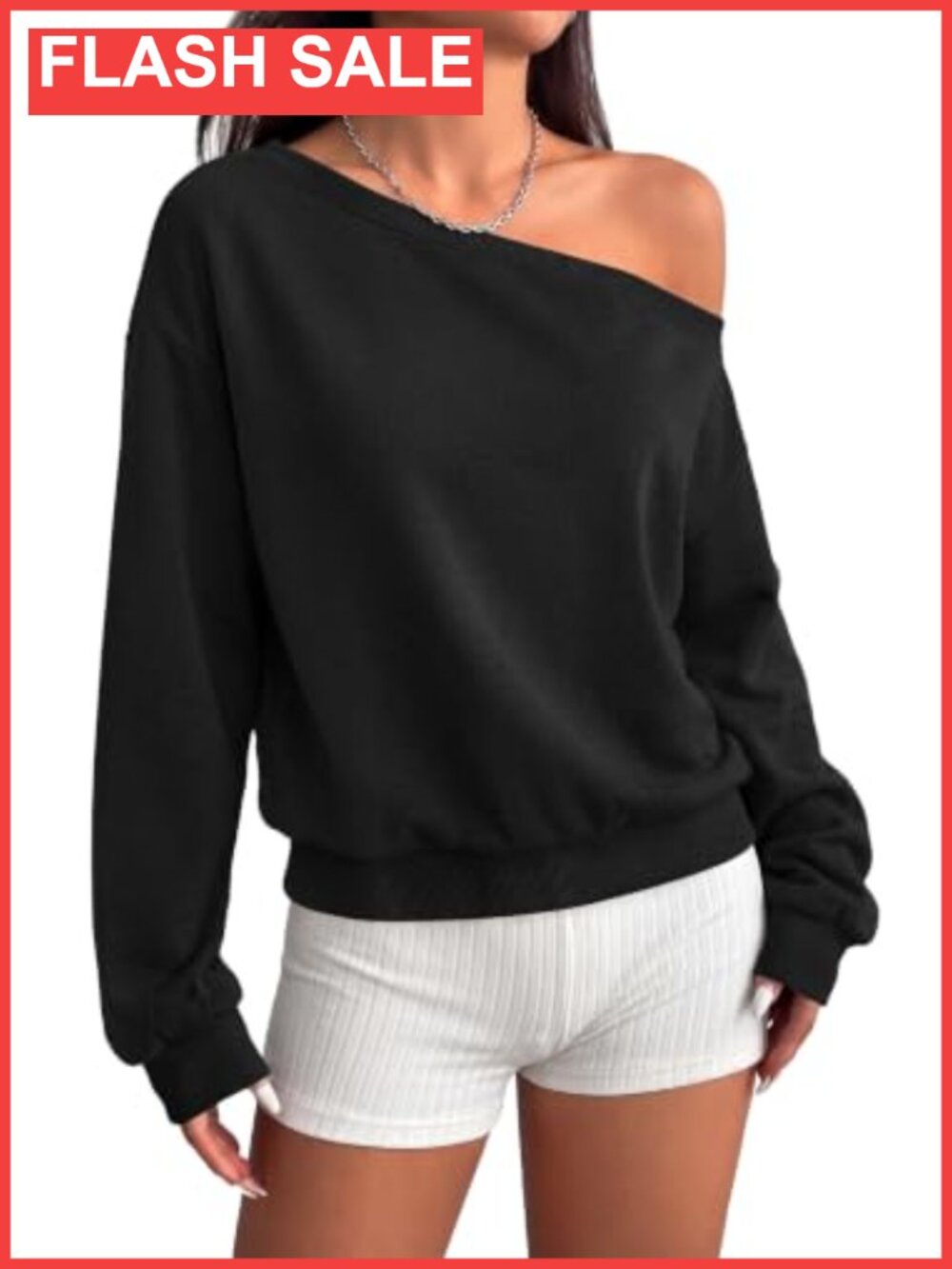 Off The Shoulder Sweatshirt Womens Relaxed Fit Pullover Long Sleeve Top